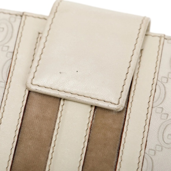 Gucci Creme Signature Leather & Suede Flap Wallet - Picture 11 of 14